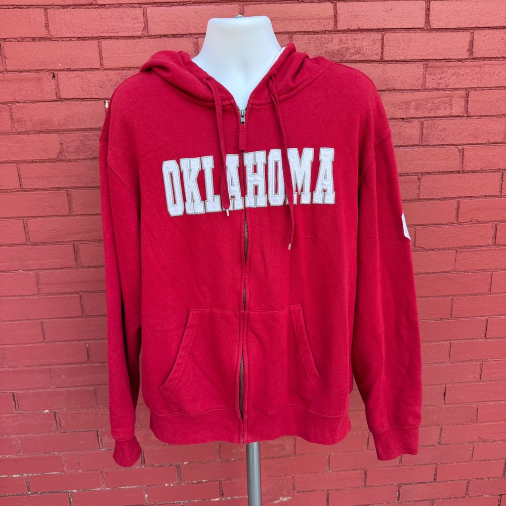 Vtg Y2K Stadium Athletics Oklahoma Sooners Zip Up Hoodie Mens XL Red Embroidered